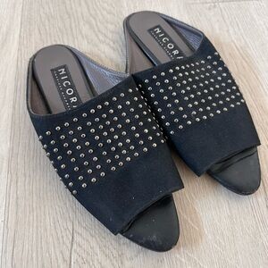 Nicora Black Studded Women's Mules Flats